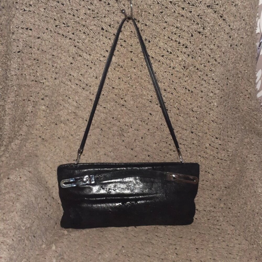 DUE FRATELLI-Vintage-Black Oiled Suede-Paisley Pattern-Hand/Shoulder-Near Mint - Picture 3 of 5